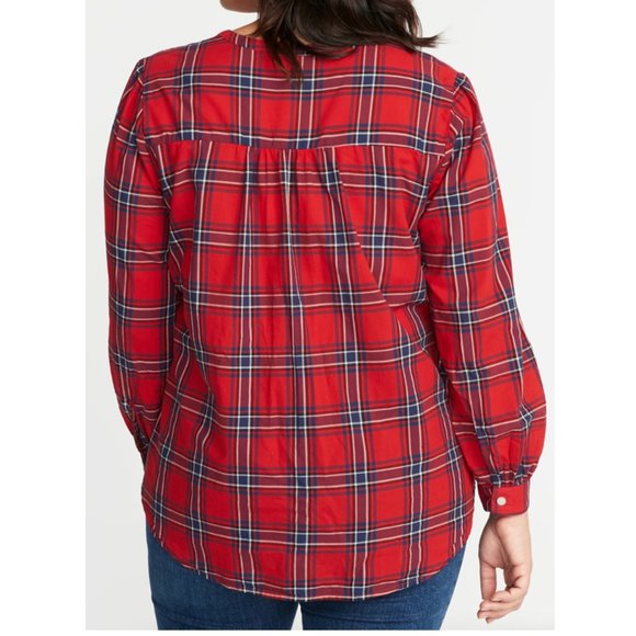 Old Navy Red Blue Plaid Tartan Ruffle Button Trim Long Sleeve Shirt zXL - Picture 4 of 15